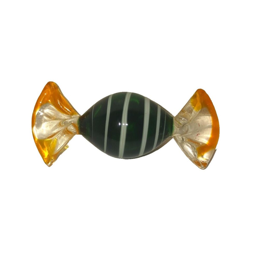 Blown Art Glass Swirled Wrapped Candy Figurine Green Orange Murano Style Xmas
